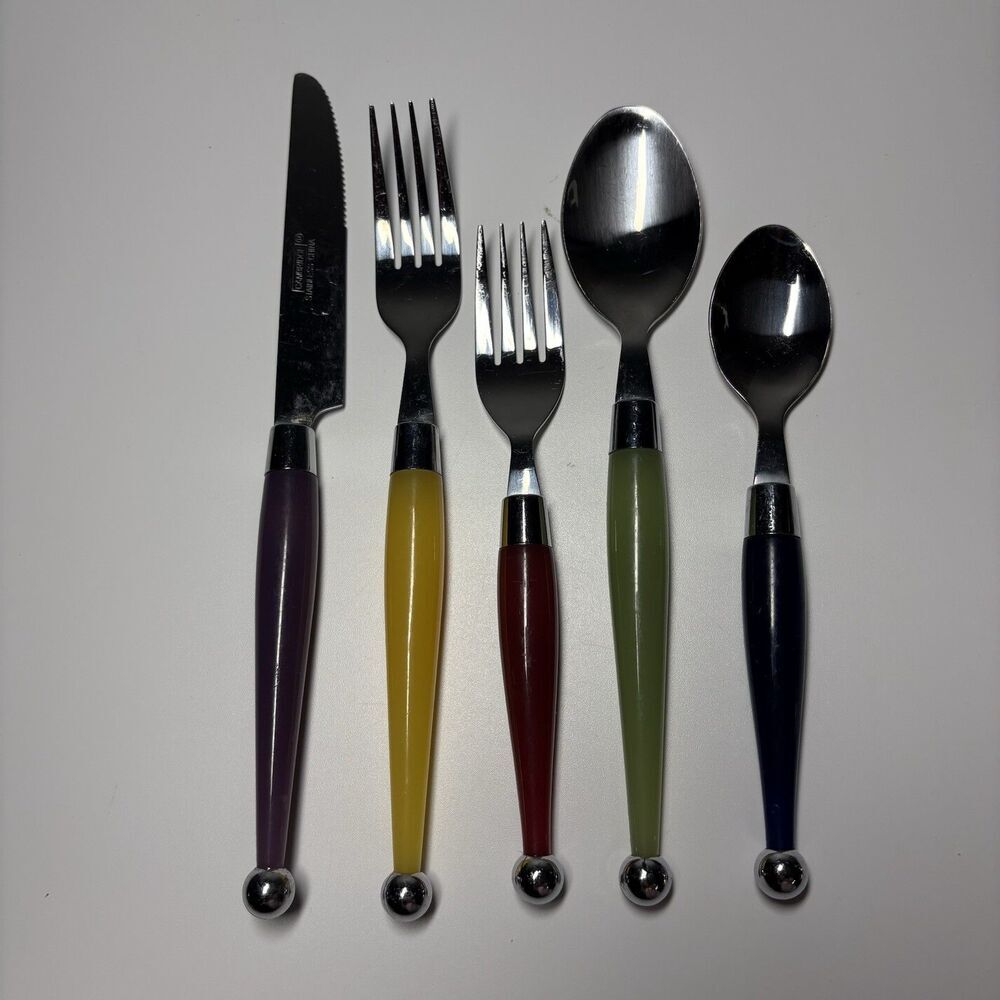 Cambridge Carnival Flatware Stainless Multi Colored Plastic Handle 5 Pc Ball End
